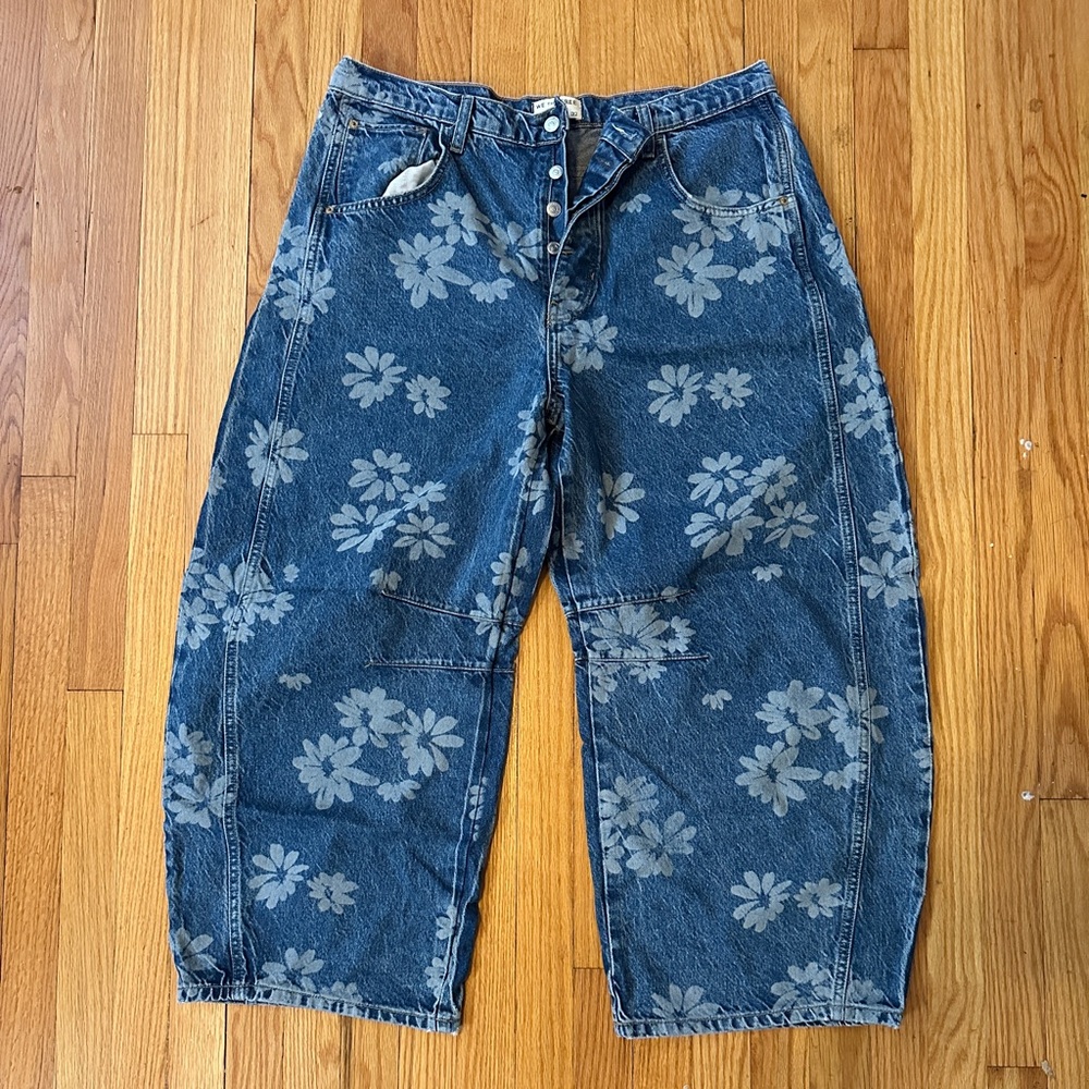 Free People Floral Barrel Jeans